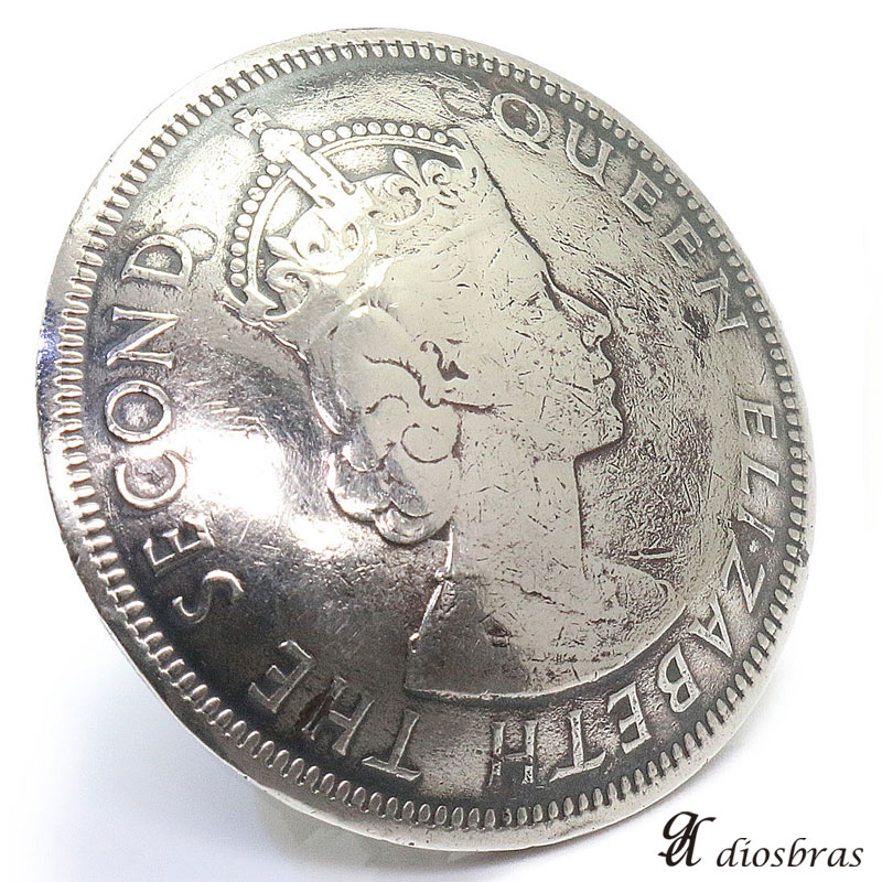 リアルコイン 1960年 香港コイン 1ドル硬貨 エリザベス2世 ライオン大 QUEEN ELIZABETH THE  SECONDコインコンチョ ネイティブ コイン インディアン シルバー９２５ コンチョ 財布 ウォレット メンズ ネジ式 メール便なら送料無料  diosbras （ディオブラス）