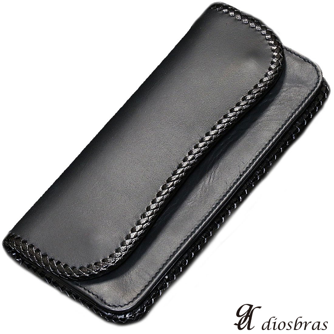 diosbras-ディオブラス- 本革サドルレザーバイカーズウォレット  札入れ レザーウォレット ロングウォレット ウォレット バイ鉄道車両 ヌメ革 長札入れ  牛皮札入れしろがね色９２５コンチョ 長札入れ ダブルホールドコンチョ SA  黒いこと 黒