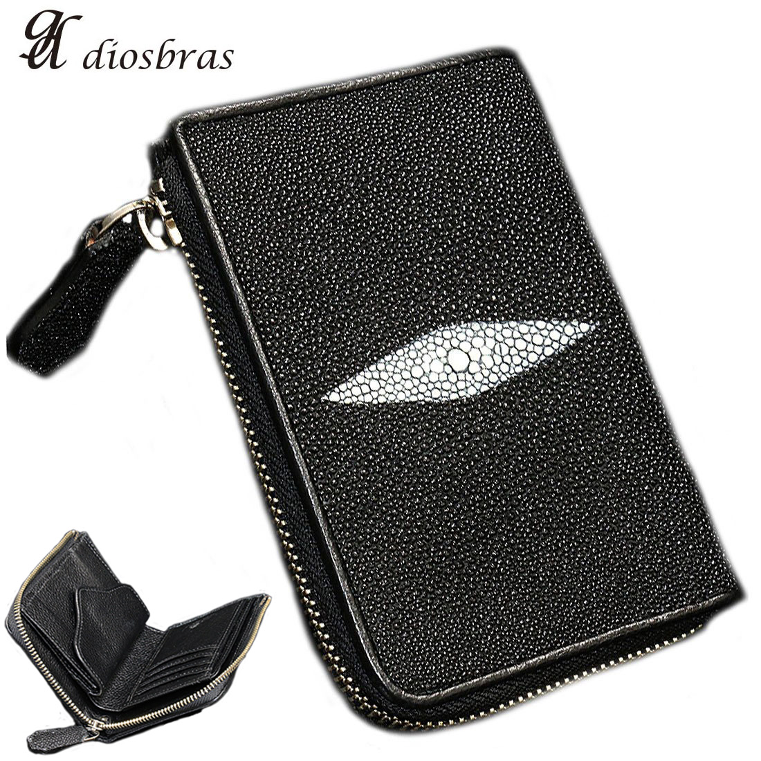 エイ革 長財布 黒 スティングレイ・エイ革長財布/キャビアブラック/ブラックレース編み