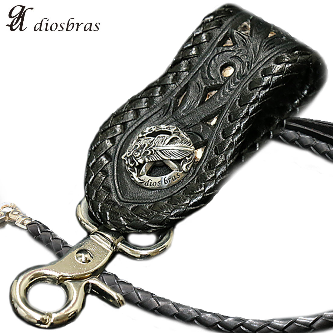 diosbras-ディオブラス- 透かし彫りカービング 黒 パイソン ベルトループ&4本編みウォレットロープセット サドルレザー ウォレットチェーン キーループ キーホルダー サドルレザー ヌメ革 シルバー925コンチョ ブラック 黒|diosbras (ディオブラス)