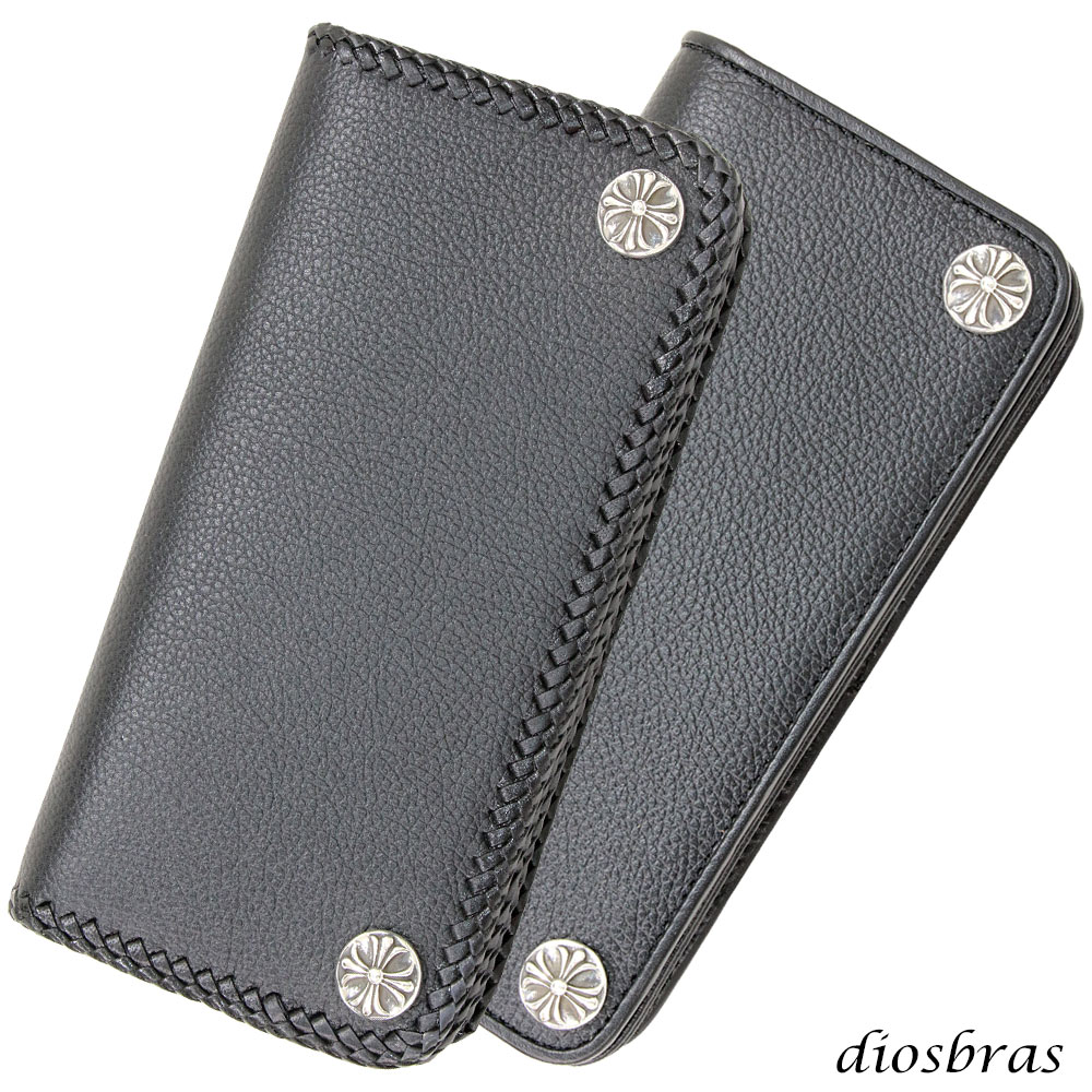長財布 クロス トラッカーウォレット シルバー925製 コンチョ 十字架 レザーウォレット 革財布 本革 レザー シュリンクレザー かぶせ財布 ウォレット ハンドメイド 牛革 レディース おしゃれ スリム メンズ長財布 男性 女性 メンズ財布 ファスナー カード収納 大容量