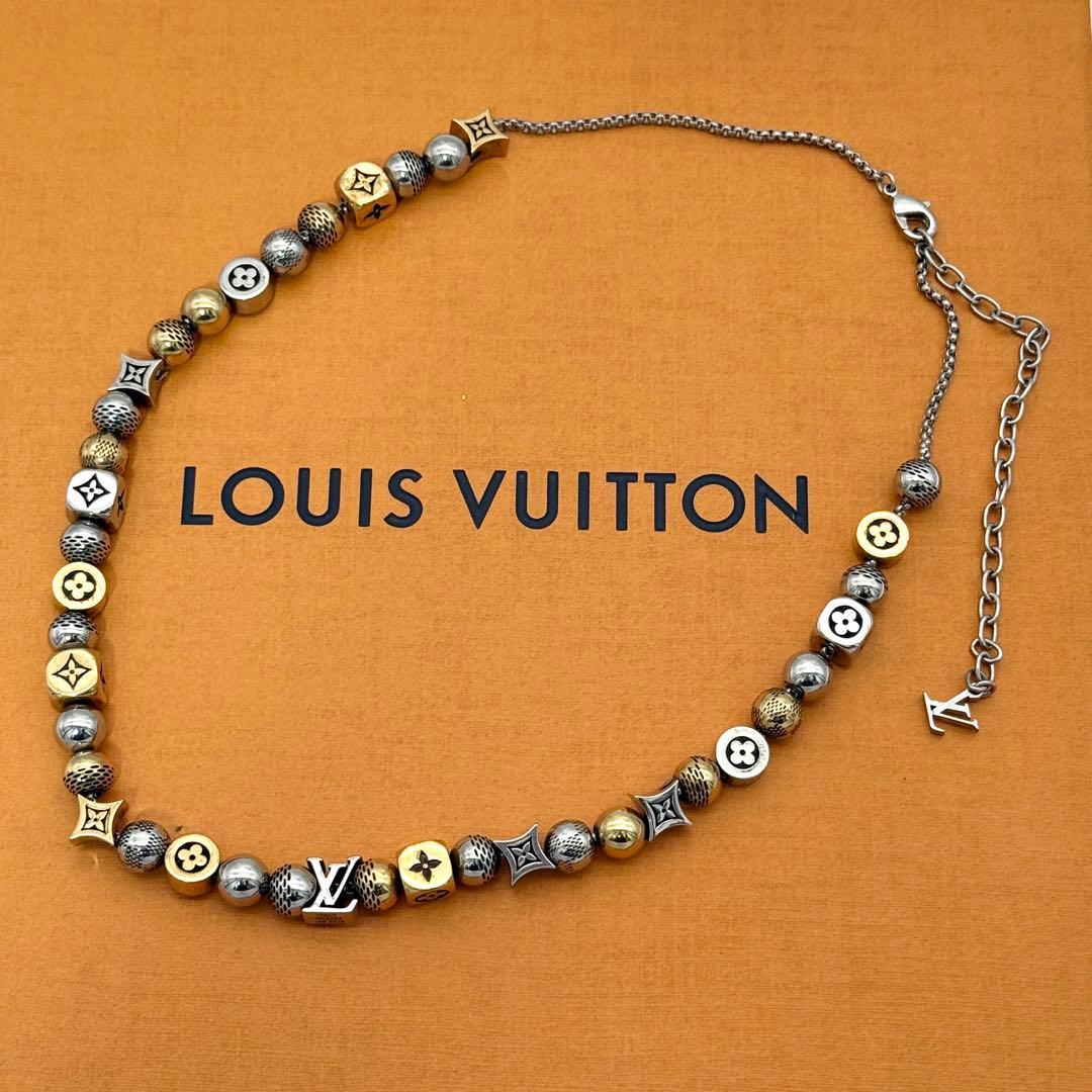 中古A ルイヴィトン 二人組 ダミエ 寄りあい 首飾り ゴールド しろがね色 LOUIS VUITTON M02234 モノグラム LV 滅多に無い