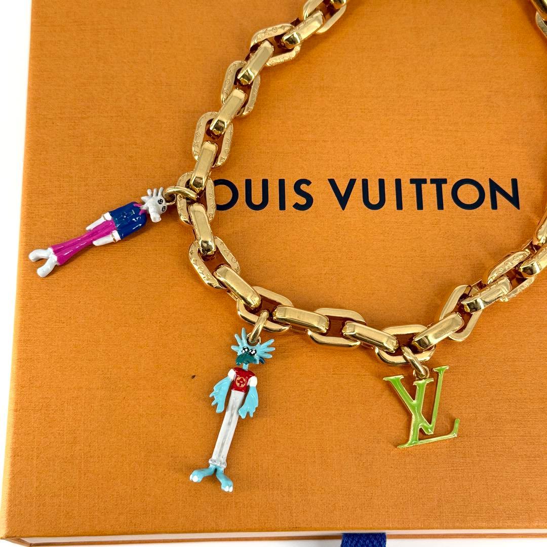 中古A ルイヴィトン 首飾り コリエ チェーン店 アニマルズ 激レア ゴールド  LOUIS VUITTON モノグラム 21ss 寄せあわせ ヴァージル アブロー 色合い LV フレンズ