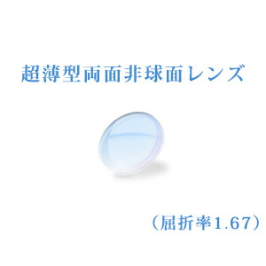 メガネレンズ 超薄型両面非球面レンズ 屈折率1.67 超硬質コート <br>UVカット（UV400） 無色 2枚一組 【オプション専用】 商品到着後にレビューを書いて次回使えるクーポンをGET！
