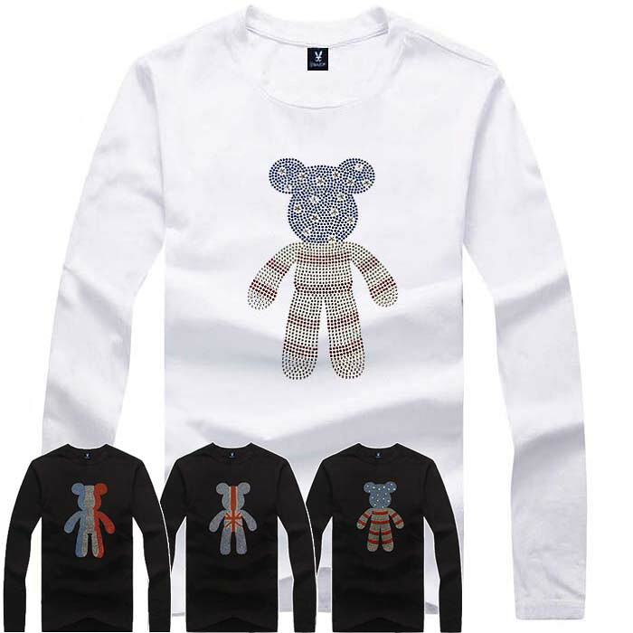 BOUNCE バウンス 3国クマーシリーズ ラインストーン ロゴ 長袖 ブラック ホワイト メンズＴシャツ トップス かっこいい おしゃれ 人気 ブランド 大きい ビッグサイズ ストリート ITALY