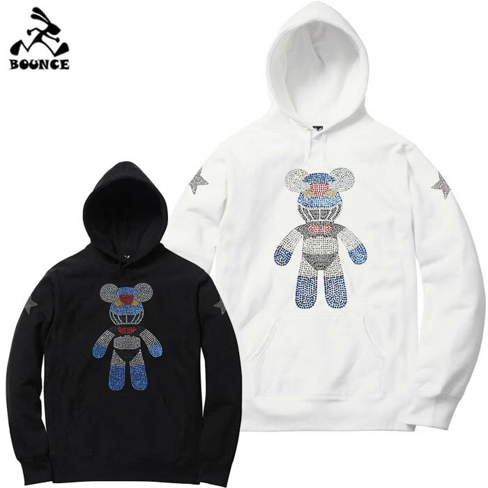 BOUNCE バウンス MAZINGER BEAR マジンガークマ ラインストーンロゴ 黒いこと 白いこと ボンネットパーカー 綿100% スウェットメンズ トップス かっこいい 今めかしい 一般受け ブランド名  表どおり系 ITALY