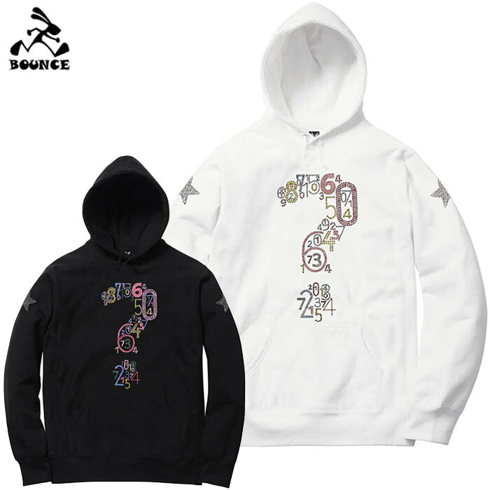 BOUNCE バウンス STAR QUESTION MARK ホシ ラインストーンロゴ 黒いこと 白いこと ボンネットパーカー 綿100% スウェットメンズ トップス かっこいい 今めかしい 一般受け ブランド名  表どおり系 ITALY