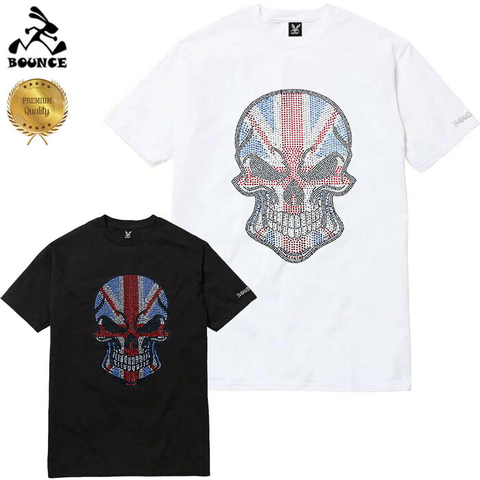 BOUNCE バウンス UNITED KINGDON SKULL イギリスドクロ ラインストーンロゴ PREMIUM 半袖 綿100% メンズＴシャツ トップス かっこいい おしゃれ 人気 ブランド 大きい ビッグサイズ ストリート系 ITALY