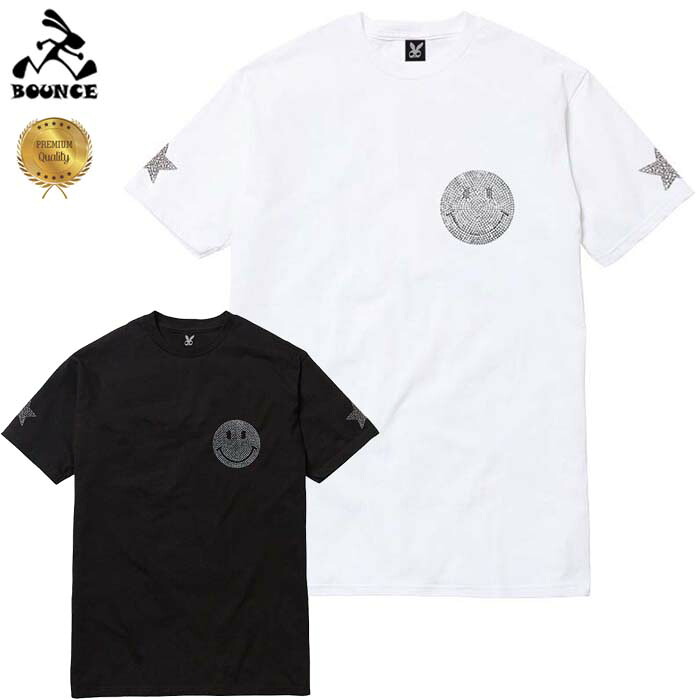 BOUNCE バウンス smail スマイル ラインストーンロゴ PREMIUM 半袖 綿100% メンズＴシャツ トップス かっこいい おしゃれ 人気 ブランド 大きい ビッグサイズ ストリート系 ITALY