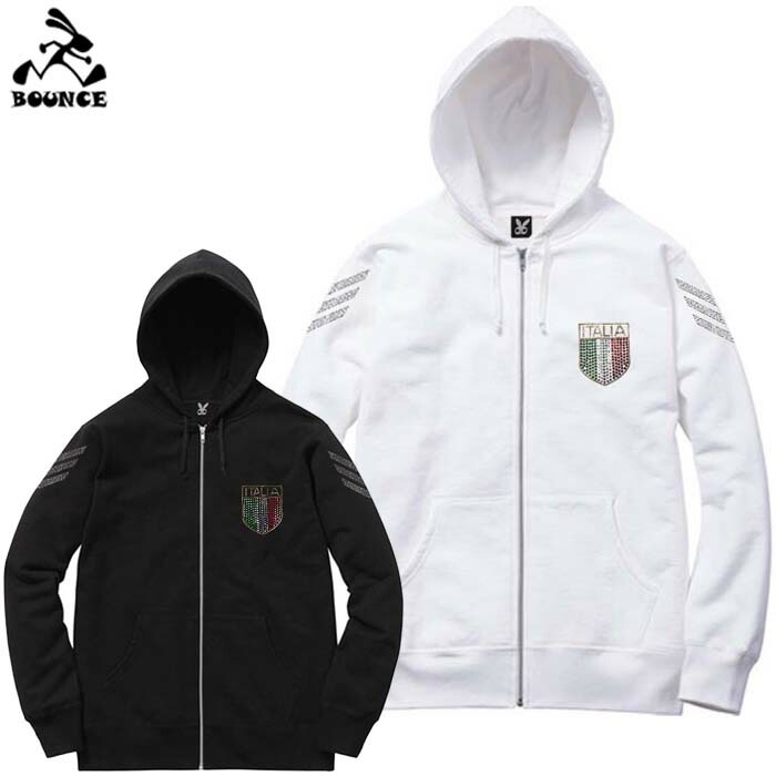 BOUNCE バウンス italy mark イタリア マーク ラインストーンロゴ 綿100% ジップアップパーカースウェット メンズ 秋/冬 かっこいい おしゃれ 人気 ブランド ストリート ITALY