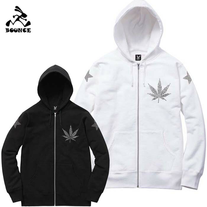 BOUNCE バウンス marihuana マリファナ ラインストーンロゴ  綿100% ジップアップパーカースウェット メンズ 秋/冬 かっこいい 今めかしい 一般受け ブランド名  表どおり ITALY