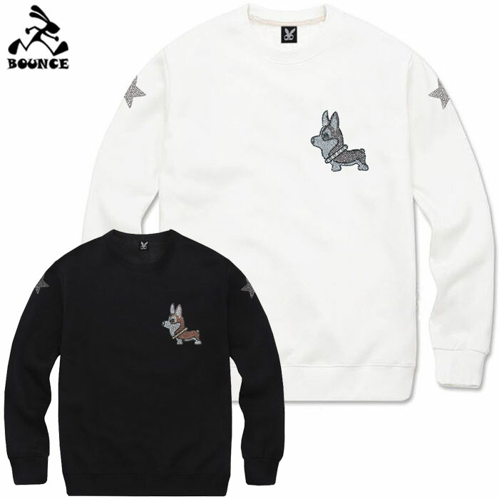 BOUNCE バウンス dog mark 犬 ラインストーンロゴ 綿100% 10.0oz ホワイト/ブラック オリジナル メンズ トレ－ナー 秋/冬 おしゃれ スウェット 大きい サイズ ストリート系 ITALY