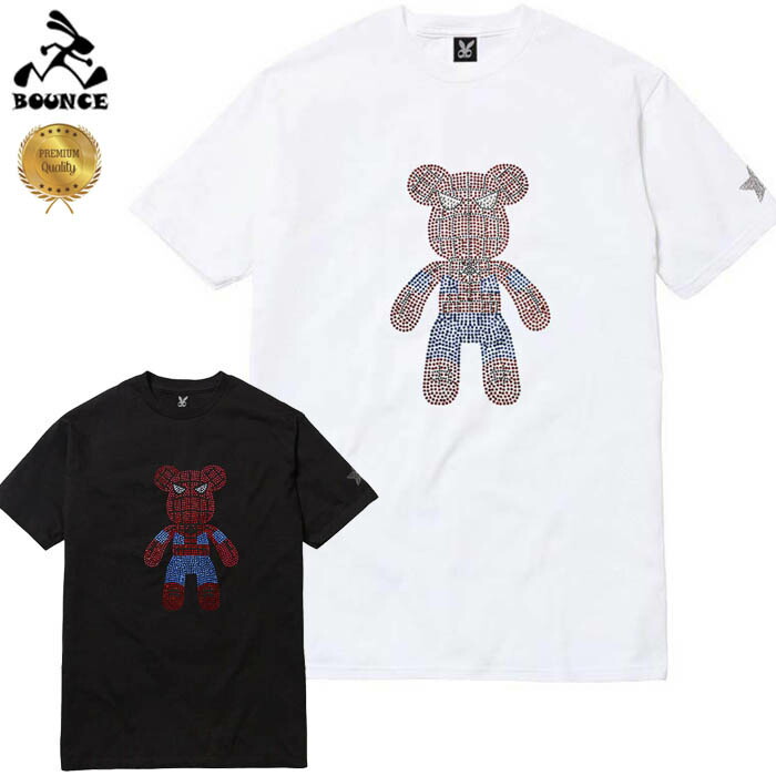 BOUNCE バウンス スパイダークマ SPIDER BEAR ラインストーンロゴ PREMIUM 半袖 綿100% メンズＴシャツ トップス かっこいい おしゃれ 人気 ブランド 大きい ビッグサイズ ストリート系 ITALY