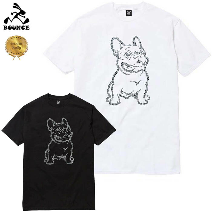 BOUNCE バウンス Bulldog ブルドック 犬 ラインストーンロゴ PREMIUM 半袖 綿100% メンズＴシャツ トップス かっこいい おしゃれ 人気 ブランド 大きい ビッグサイズ ストリート系 ITALY
