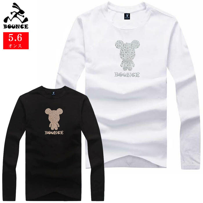 BOUNCE バウンス new big head bear クマ ラインストーン ロゴ 長袖 ブラック ホワイト メンズＴシャツ トップス かっこいい おしゃれ 人気 ブランド 大きい ビッグサイズ ストリート ITALY