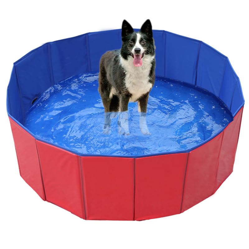 パネルプール 子供 犬用 ペット用 バスプール 折り畳み式 収納便利 排水キャップ付 バスグッズ お風呂 水遊び 庭 家 屋外 屋内 (ブルー：60x20cm) []