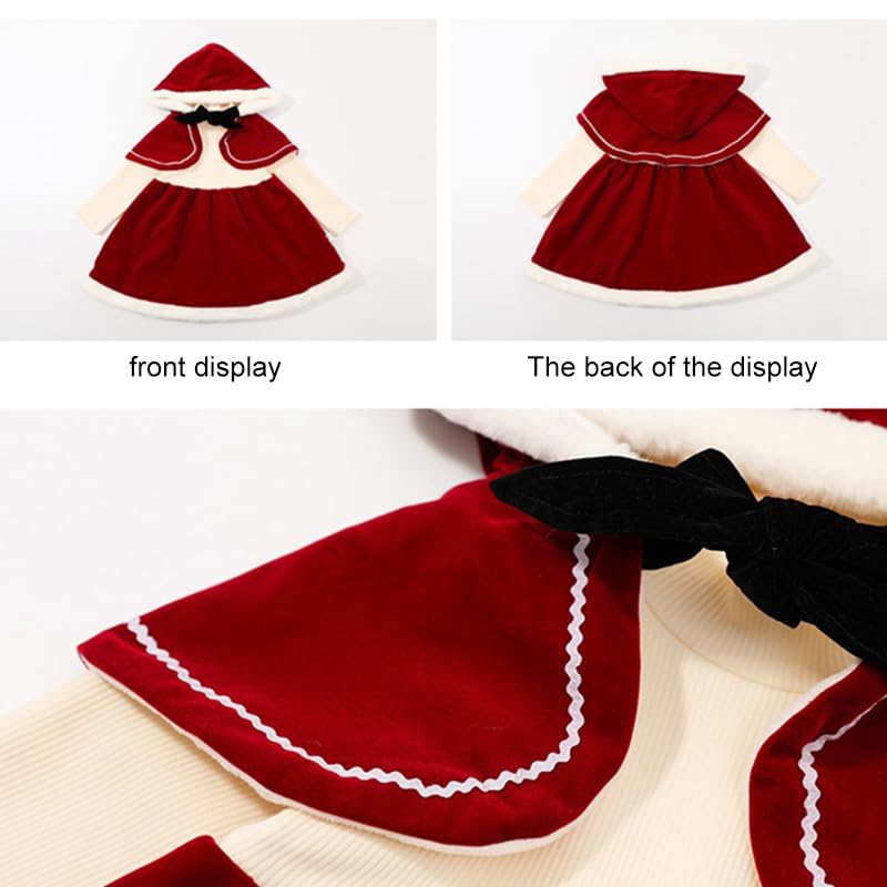 サンタ コスプレ衣装 子供服 マント付き 帽子 ワンピース レッド 女の子 クリスマス コスプレ キッズ かわいい サンタクロース コスチューム 仮装 新年会 文化祭 学園祭 パーティー イベント用 (130cm)