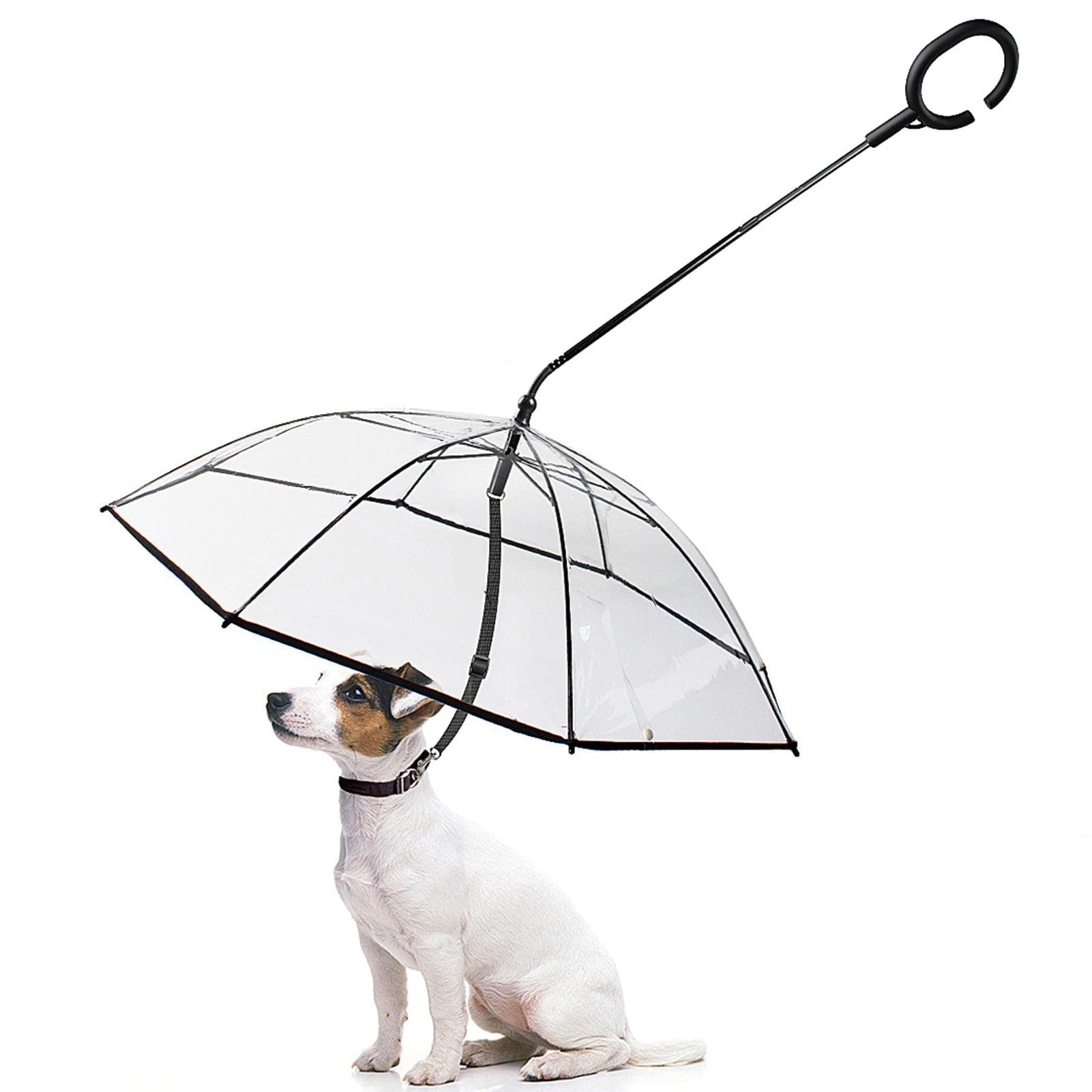 犬用傘 ペット用傘 ドッグアンブレラ 散歩傘 リード一体型 C型ハンドル 長さ調節可能 透明 濡れない 視界クリア 小型犬 中型犬 雨具 レイングッズ 散歩 梅雨 雪対策 折り畳み式 ペット用品｜Disport 店