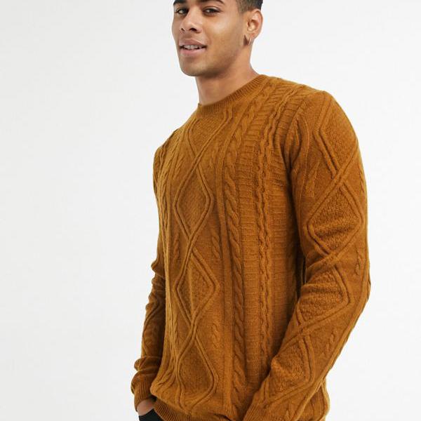 新発 楽天市場 エイソス Asos Asos Asosdesignラムウールケーブルニットクルーネックジャンパータバコ トップス メンズ 男性 インポートブランド 小さいサイズから大きいサイズまで セレクトショップ Diva Closet お歳暮 Haalhawal Com