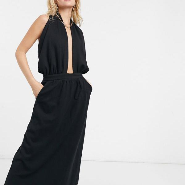 希望者のみラッピング無料 小さいサイズから大きいサイズまで インポートブランド 女性 レディース ワンピース Y A Sプチミディドレス プランジネックブラック ドレス Williamsav Com