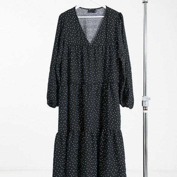 高級ブランド ワンピース Asosdesign水玉模様のトールテクスチャーティアードミディスモックドレス 小さいサイズから大きいサイズまで インポート ブランド 女性 レディース ワンピース Dgb Gov Bf