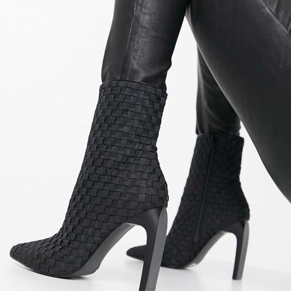 Asos Asos エイソス 50代靴 靴 エイソス 小さいサイズから大きいサイズまで レディース ブーツ 長靴 京都のセレクトショップdivacloset 50代 セレクトショップ Diva Closet 代 インポートブランド 40代 Asosdesign黒のハイヒール織りブーツに力を与える 女性 30代