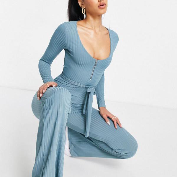 公式店舗 楽天市場 クラブlロンドンプランジジップフロントワイドレッグジャンプスーツ ベルト付きペトロールブルー オールインワン レディース 女性 インポートブランド 小さいサイズから大きいサイズまで セレクトショップ Diva Closet Seal限定商品