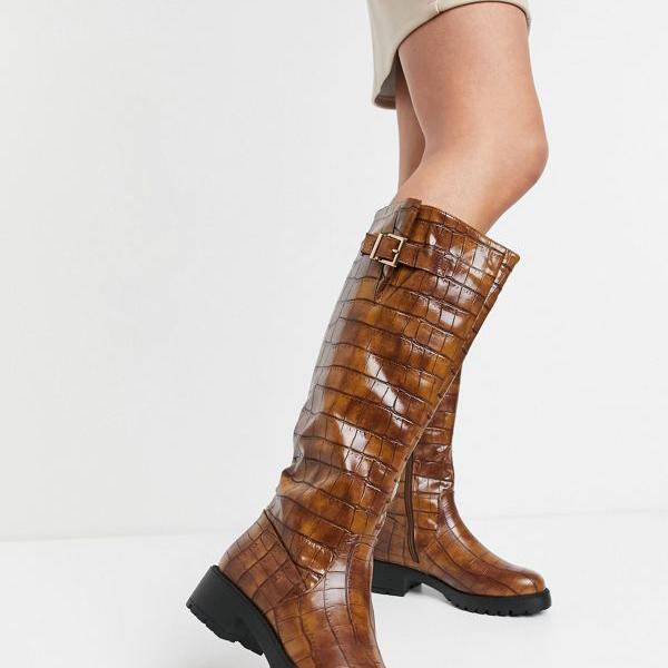 在庫限り エイソス Asos Asos Asosdesignカーメラは茶色のワニのバイカーニーブーツを引っ張る 靴 レディース 女性 インポートブランド 小さいサイズから大きいサイズまで 代 30代 40代 50代 楽天カード分割 Threesixtywords Com