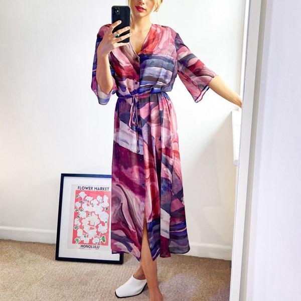 大人女性の ワンピース 小さいサイズから大きいサイズまで インポートブランド 女性 レディース ワンピース Otherstoriesリサイクルプリントシアースリーブマキシドレスマルチ Stories Other アンドアザーストーリーズ Wikitam Ir