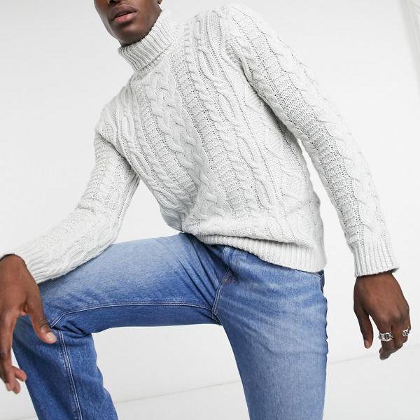 代引き手数料無料 楽天市場 エイソス Asos Asos Asos Designヘビーウェイトケーブルニットロールネックジャンパー アイスグレー トップス メンズ 男性 インポートブランド 小さいサイズから大きいサイズまで セレクトショップ Diva Closet 新しいコレクション Www
