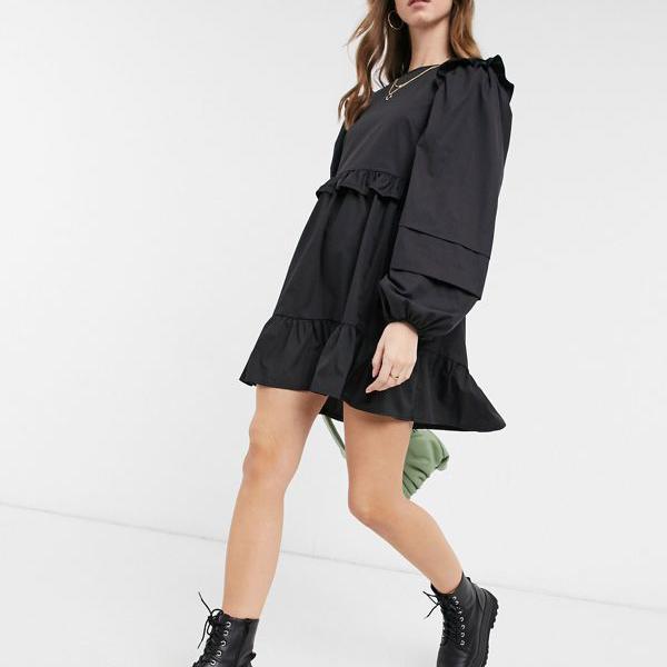 Asosdesignコットンポプリンミニスモックドレス ピンタック付きブラック 京都のセレクトショップdivacloset レディース Asos ワンピース エイソス ワンピース 小さいサイズから大きいサイズまで セレクトショップ Diva Closet Asos 女性 女性 Asos インポートブランド