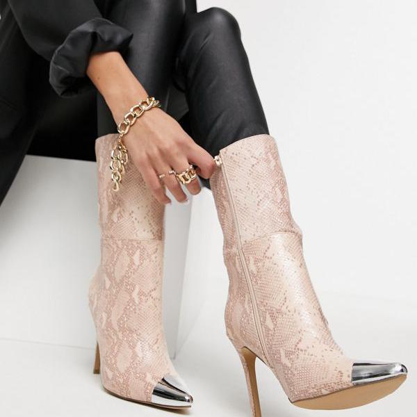 高速配送 Public Desire Portraitは ヘビのつま先のキャップが付いたカーフブーツを引っ張る 靴 レディース 女性 インポートブランド 小さいサイズから大きいサイズまで 代 30代 40代 50代 超目玉 Threesixtywords Com