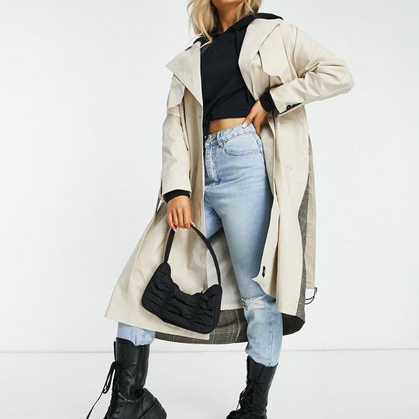 素晴らしい 小さいサイズから大きいサイズまで インポートブランド 女性 レディース アウター 6月6日チェックバックパネル付きの特大トレンチコート June Sixth シックススジューン 代 50代 40代 30代 As Www Satiscan Com