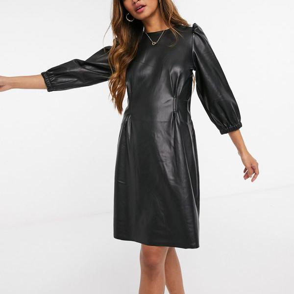 ワンピース ヴェロモーダ 黒のボリュームスリーブ付きベロモーダフェイクレザーミニドレス レディース ヴェロモーダ Diva 小さいサイズから大きいサイズまで セレクトショップ ワンピース 京都のセレクトショップdivacloset Vero Moda レディース 女性 インポート