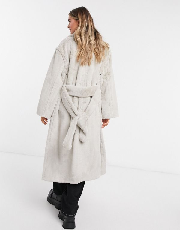 大人の上質 ベルト Asosdesign高級ベルト付きフェイクファーマキシコートクリーム Asos Asos エイソス レディース 50代 40代 30代 代 インポートブランド 女性 コート ジャケット Williamsav Com