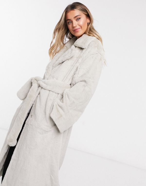 大人の上質 ベルト Asosdesign高級ベルト付きフェイクファーマキシコートクリーム Asos Asos エイソス レディース 50代 40代 30代 代 インポートブランド 女性 コート ジャケット Williamsav Com