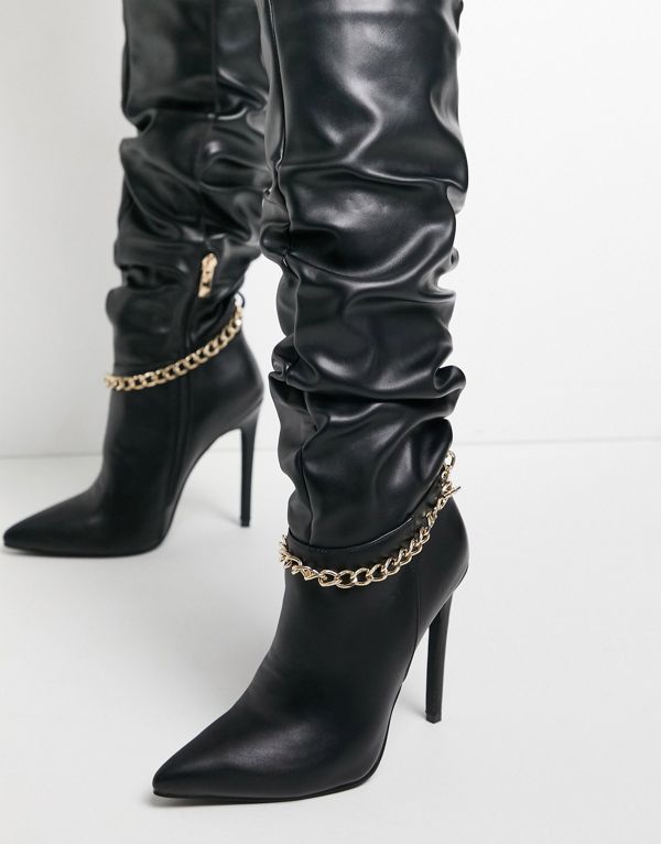 工場直送 楽天市場 Simmi London Cenaスティレットニーブーツ ブラックの取り外し可能なチェーン付き 靴 レディース 女性 インポート ブランド 小さいサイズから大きいサイズまで 代 30代 40代 50代 セレクトショップ Diva Closet 送料無料 Www Consulacam