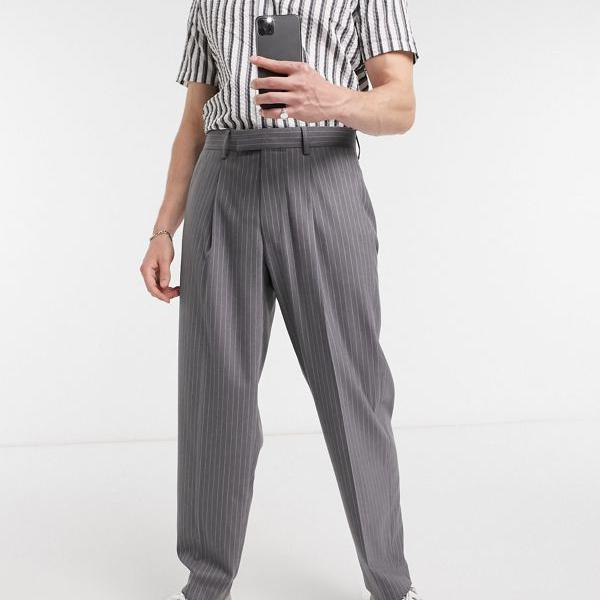 超特価sale開催 ズボン パンツ インポートブランド 男性 メンズ ボトム パンツ Asosdesignグレーのピンストライプの特大テーパードスマートジョガー Asos Asos エイソス 小さいサイズから大きいサイズまで カジュアル 50代 40代 30代 代 Www Placemaking Org Br