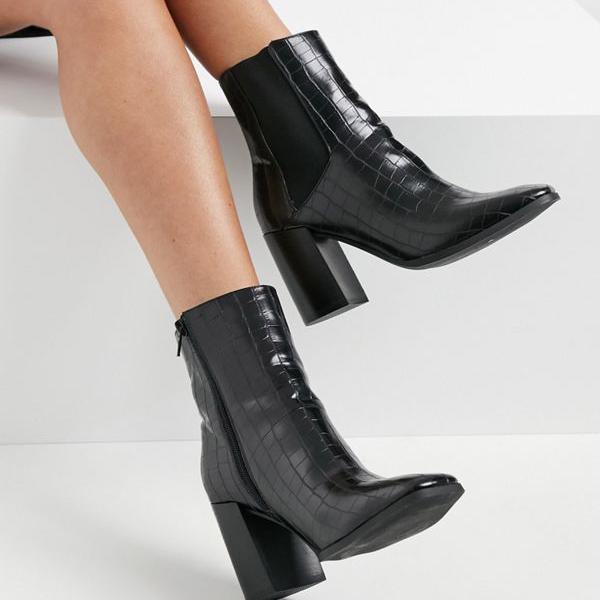 リアル 小さいサイズから大きいサイズまで インポートブランド 女性 レディース 靴 黒の弾性パネル付きpimkiemocクロックヒールブーツ Pimkie ピンキー 代 50代 40代 30代 As Spmau Ac In