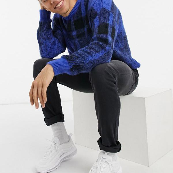 楽天カード分割 エイソス Asos Asos Asosdesignコバルトの背の高いテクスチャードオンブルチェックジャンパー トップス メンズ 男性 インポートブランド 小さいサイズから大きいサイズまで セレクトショップ Diva Closet 最新人気 Www Balloonylandkw Com
