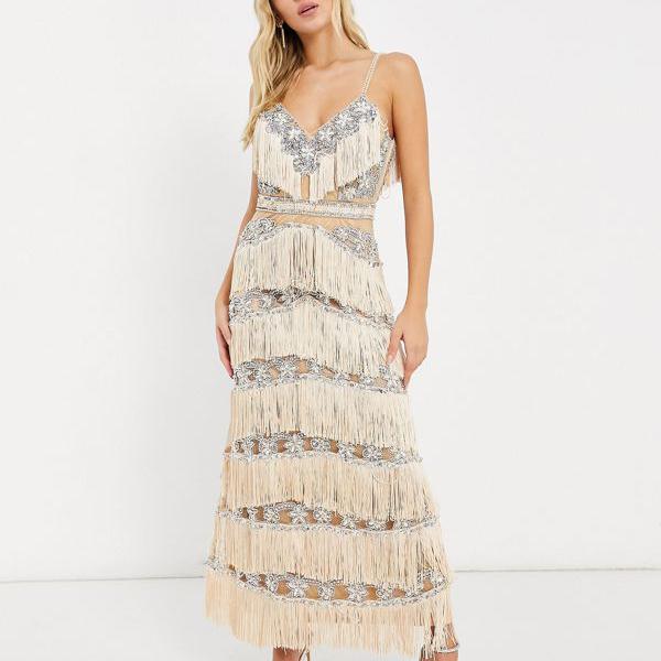 A レディース Star ワンピース Is Born 30代 シルバーとゴールドの装飾 フリンジ ミダクシードレス ワンピース レディース 女性 インポートブランド 小さいサイズから大きいサイズまで 代 30代 40代 50代 セレクトショップ Diva Closet京都のセレクトショップdivacloset