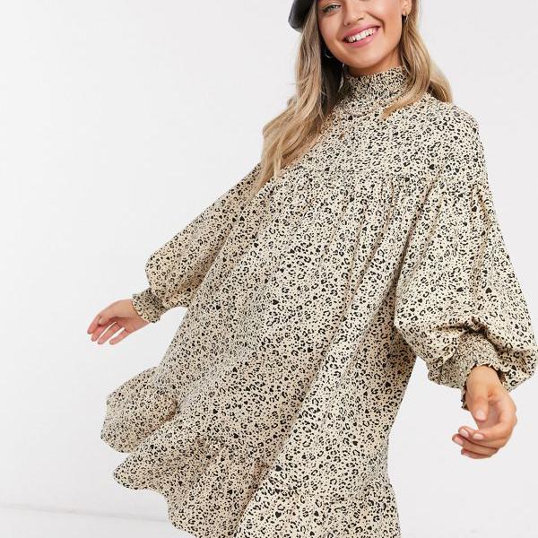 代引不可 楽天市場 エイソス Asos Asos Asosdesignハイネックシャーリングカフスミニスモックドレスミニアニマルプリント ワンピース レディース 女性 インポートブランド 小さいサイズから大きいサイズまで 代 30代 40代 50代 セレクトショップ Diva Closet 格安
