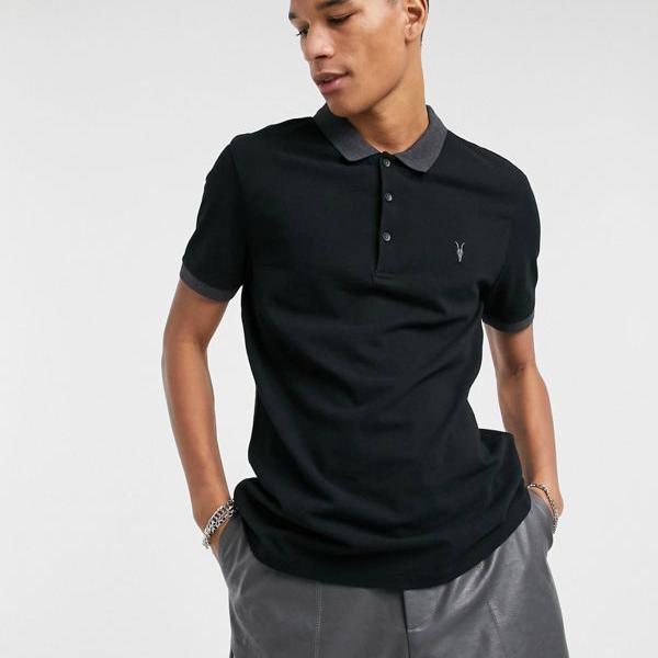 超安い品質 ポロシャツ オールセインツ カジュアル 50代 40代 30代 代 小さいサイズから大きいサイズまで インポートブランド 男性 メンズ トップス オールセインツオーランドコントラストポロ ブラック Allsaints Dgb Gov Bf