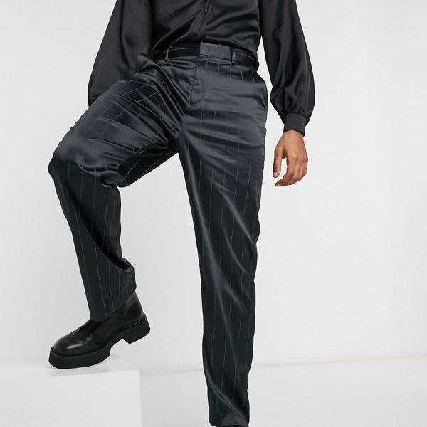在庫有 エイソス Asos Asos Asosdesignワイドレッグスマートパンツ サテンピンストライプ パンツ ボトム メンズ 男性 インポートブランド 小さいサイズから大きいサイズまで セレクトショップ Diva Closet 上質で快適 Hillcrestcare Org