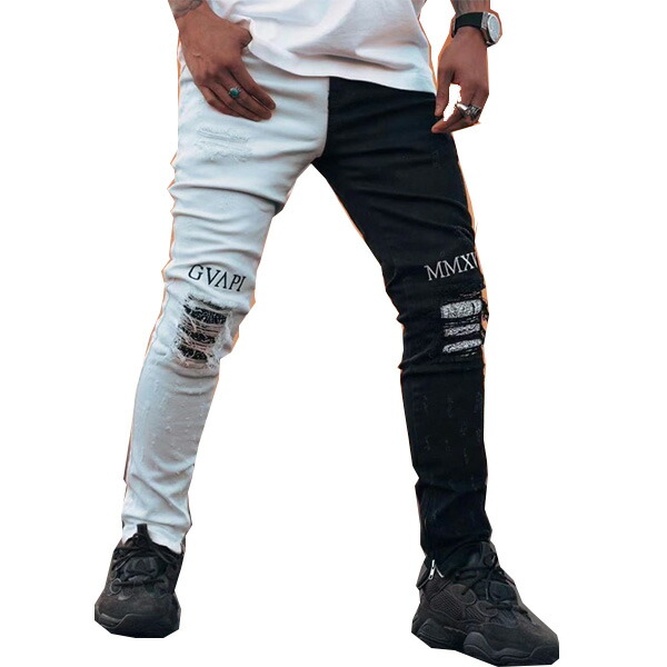 スイス発 Guapi バイカラー ダメージ デニム ジーンズ パンツ メンズ ボトムス スリムフィット スキニーフィット トレンド インポートブランド 日本未入荷 大きいサイズあり メンズカジュアル ジムウェア 小さいサイズあり 京都のセレクトショップdivacloset 入荷予定