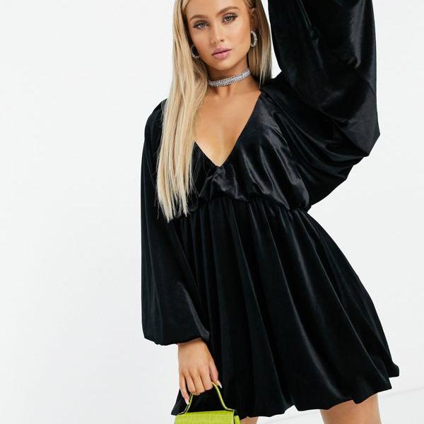 パーティを彩るご馳走や エイソス Asos 50代 40代 30代 代 小さいサイズから大きいサイズまで インポートブランド 女性 レディース ワンピース Asosdesignベルベットスモックオーバーサイズミニドレスブラック Asos As Bronze Qa