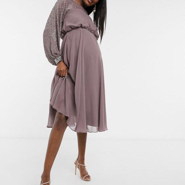 定番の中古商品 ワンピース Asos エイソス Asos 小さいサイズから大きいサイズまで インポートブランド 女性 レディース 妊婦さん Asosdesignマタニティミディドレスリニアヨーク装飾