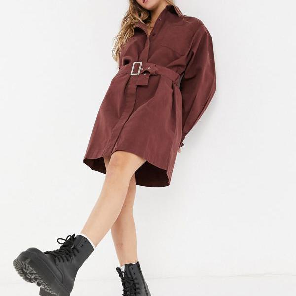楽天ランキング1位 コリュージョン Collusion Collusion Collusionベルト付きミニシャツドレス チョコレートブラウン ワンピース レディース 女性 インポートブランド 小さいサイズから大きいサイズまで 新発売の Belladentestetic Com