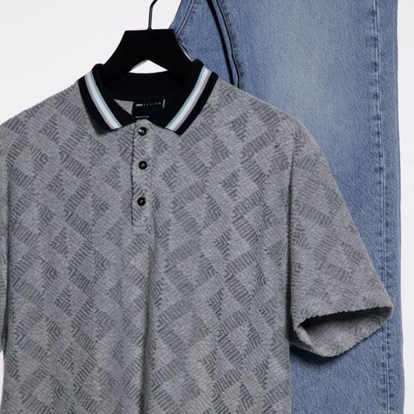 新しいエルメス Asos Asos エイソス Asosdesignグレーのテクスチャード加工のタオルで背の高いリラックスしたポロシャツ 小さいサイズから大きいサイズまで インポートブランド 男性 メンズ トップス As Webdelcule Com