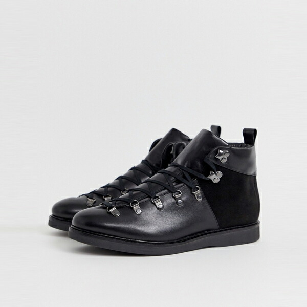 靴 シューズ ASOSセレクト Hudson London asos ASOS エイソス メンズ Calverston Hiker ブラック レザーブーツ 大きいサイズ インポート エクストリームスーパースキニーフィット スウェットパンツ ジーンズ ジーパン 20代 30代 40代 ファッション コーディネート